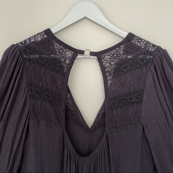 Free People Navy Blue Lace Detail Boho Blouse| Size Medium - Picture 9 of 16